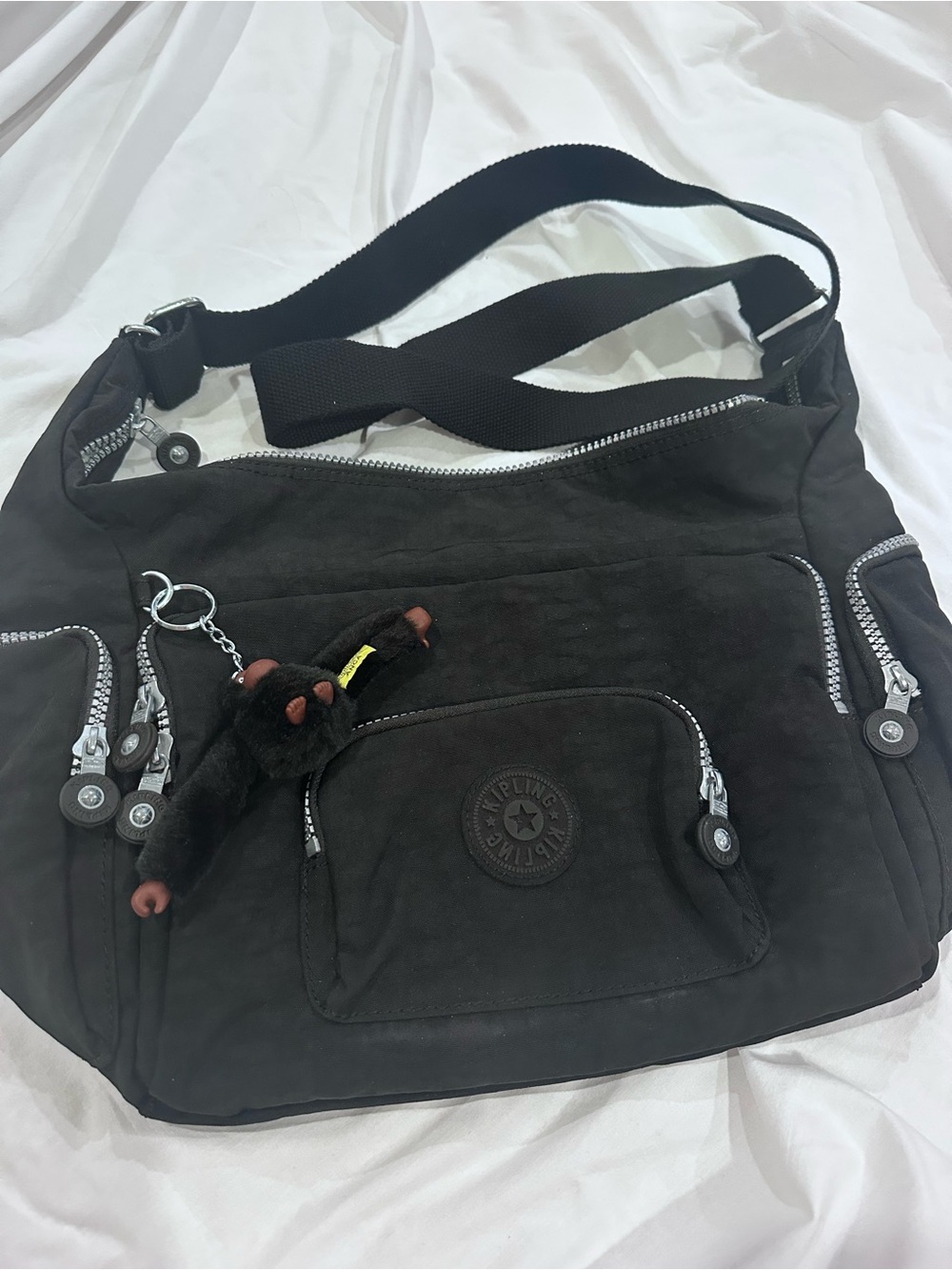Kipling Crossbody Purse, black zippers, large